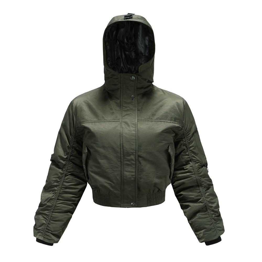 Cropped women's outdoor jacket with adjustable hood and elastic cuffs Lune London