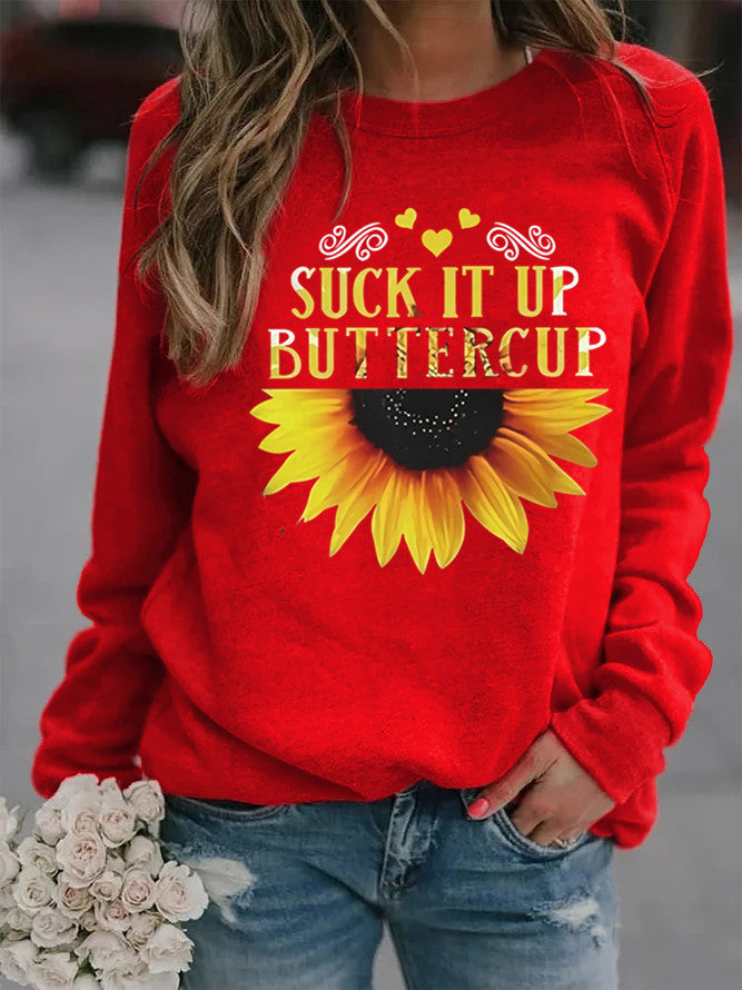 Sweat-shirt pour femmes avec impression créative de tournesol et citation motivante Chic & Stil