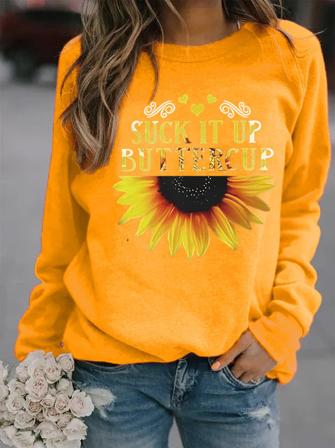 Sweat-shirt pour femmes avec impression créative de tournesol et citation motivante Chic & Stil