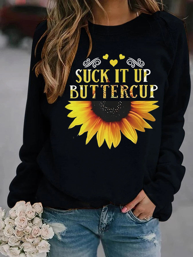 Sweat-shirt pour femmes avec impression créative de tournesol et citation motivante Chic & Stil