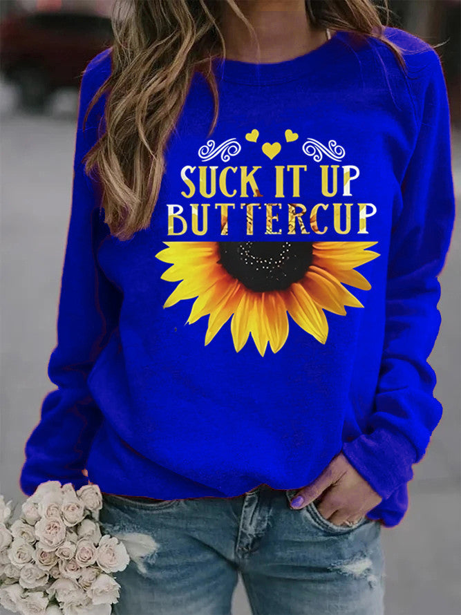Sweat-shirt pour femmes avec impression créative de tournesol et citation motivante Chic & Stil
