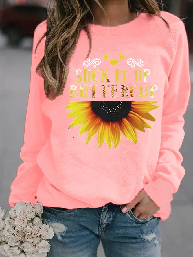 Sweat-shirt pour femmes avec impression créative de tournesol et citation motivante Chic & Stil
