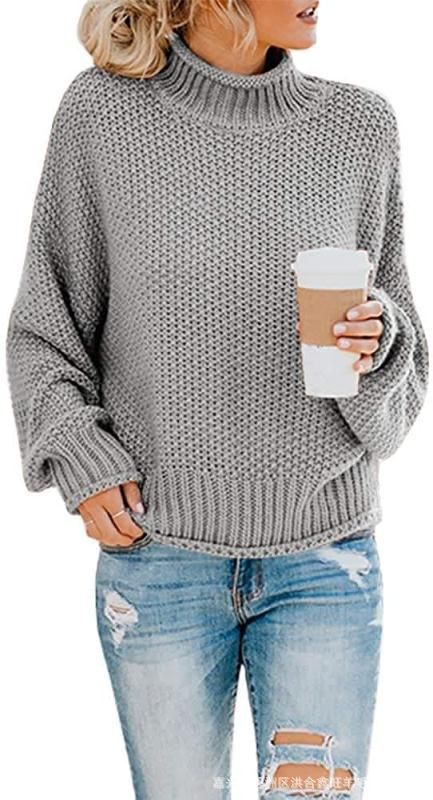 Ladies chunky knit sweater with high collar and textured surface Lune London