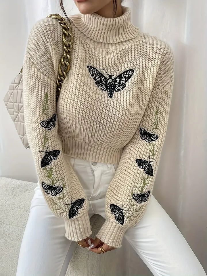 Lune London | Sweater with butterfly pattern and high collar - Elegant fashion for women