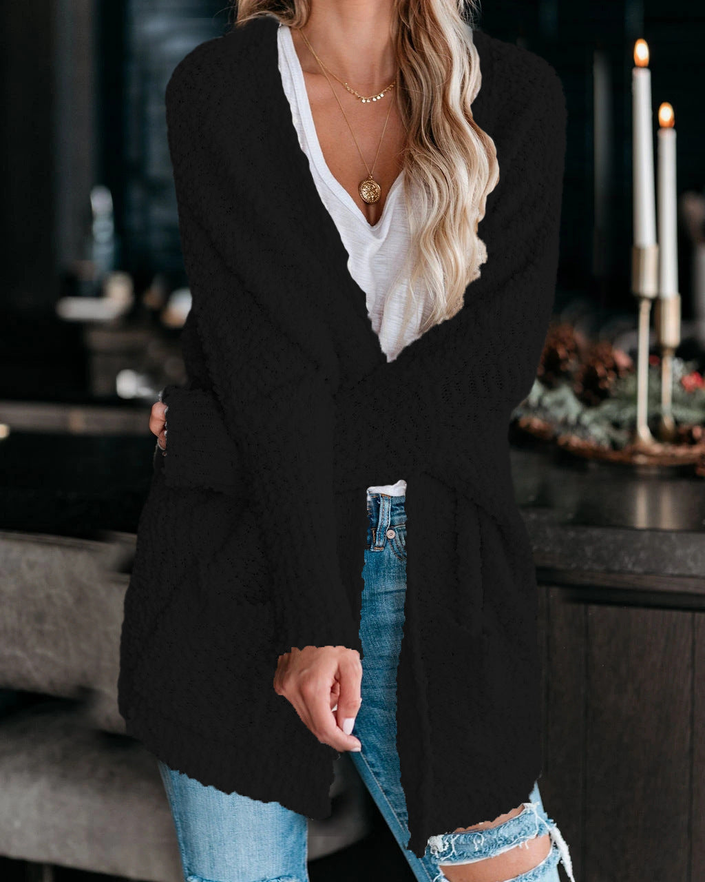 Ladies chunky knit cardigan with open sleeves Lune London