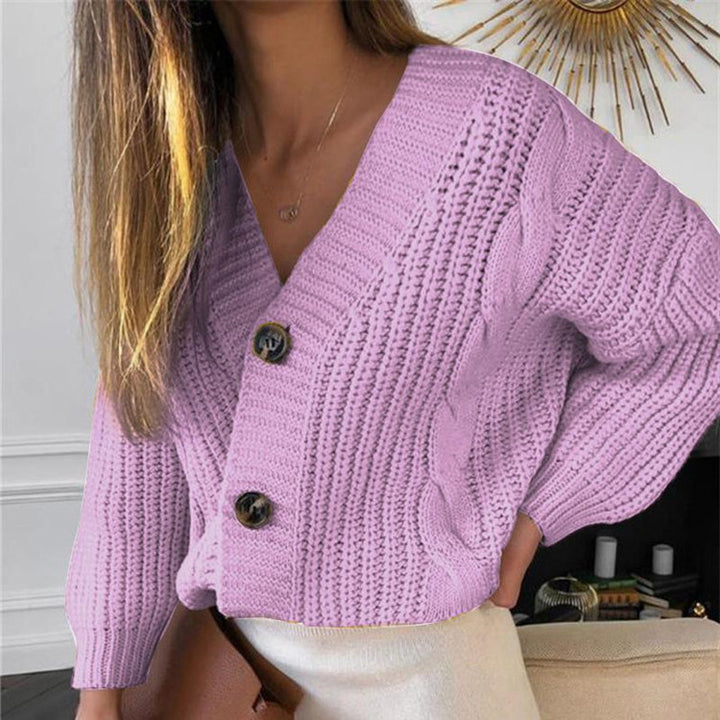 Women's thick knit cardigan with V-neck and trendy buttons Lune London