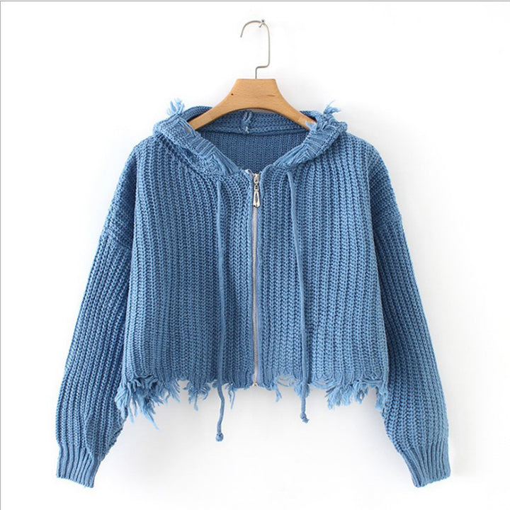 Casual knit jacket for women with hood and asymmetrical hem Lune Londonl