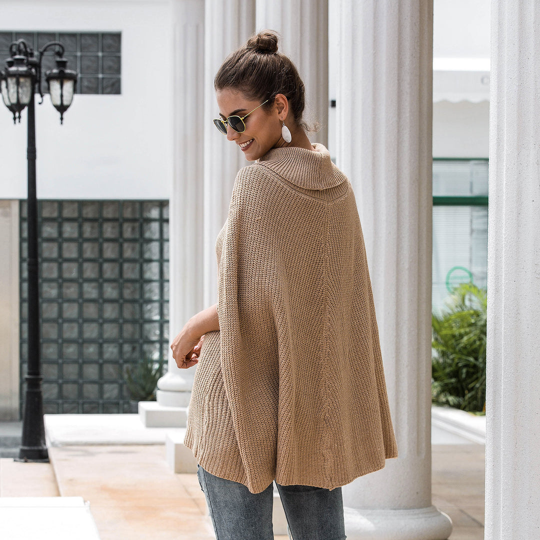 Knit poncho for women with elegant turtleneck and open sleeves Lune London