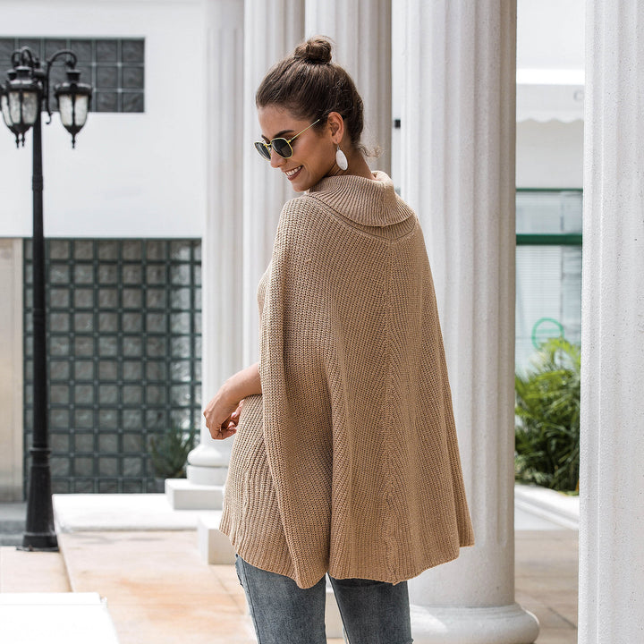 Knit poncho for women with elegant turtleneck and open sleeves Lune London