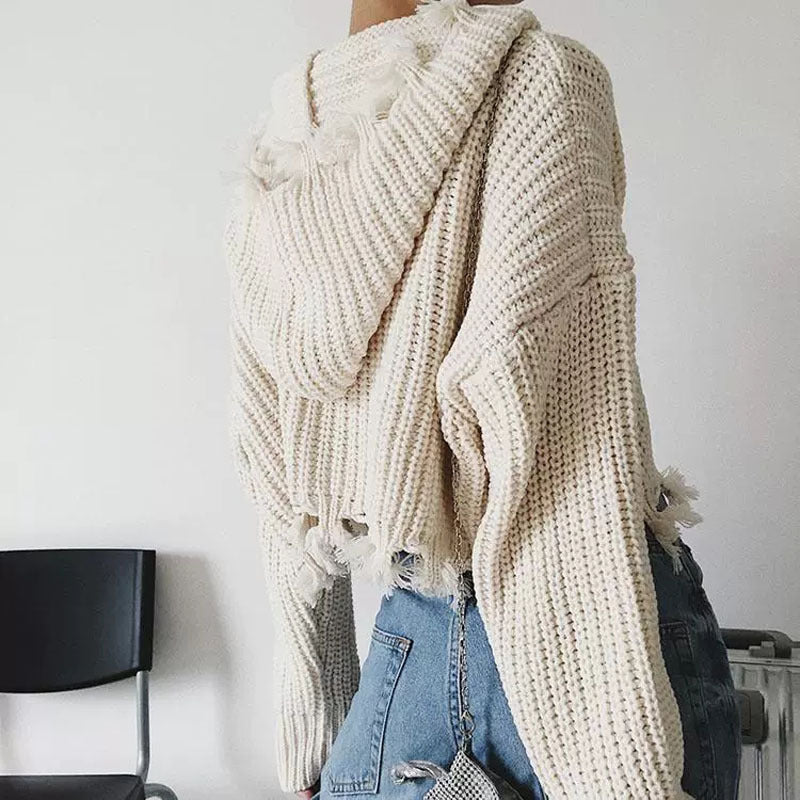 Casual knit jacket for women with hood and asymmetrical hem Lune Londonl