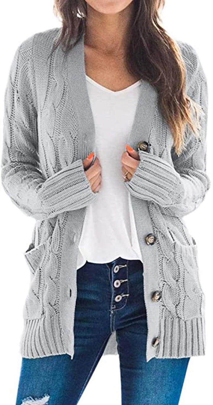 Knit jacket for women with chunky braid design and practical pockets Lune London