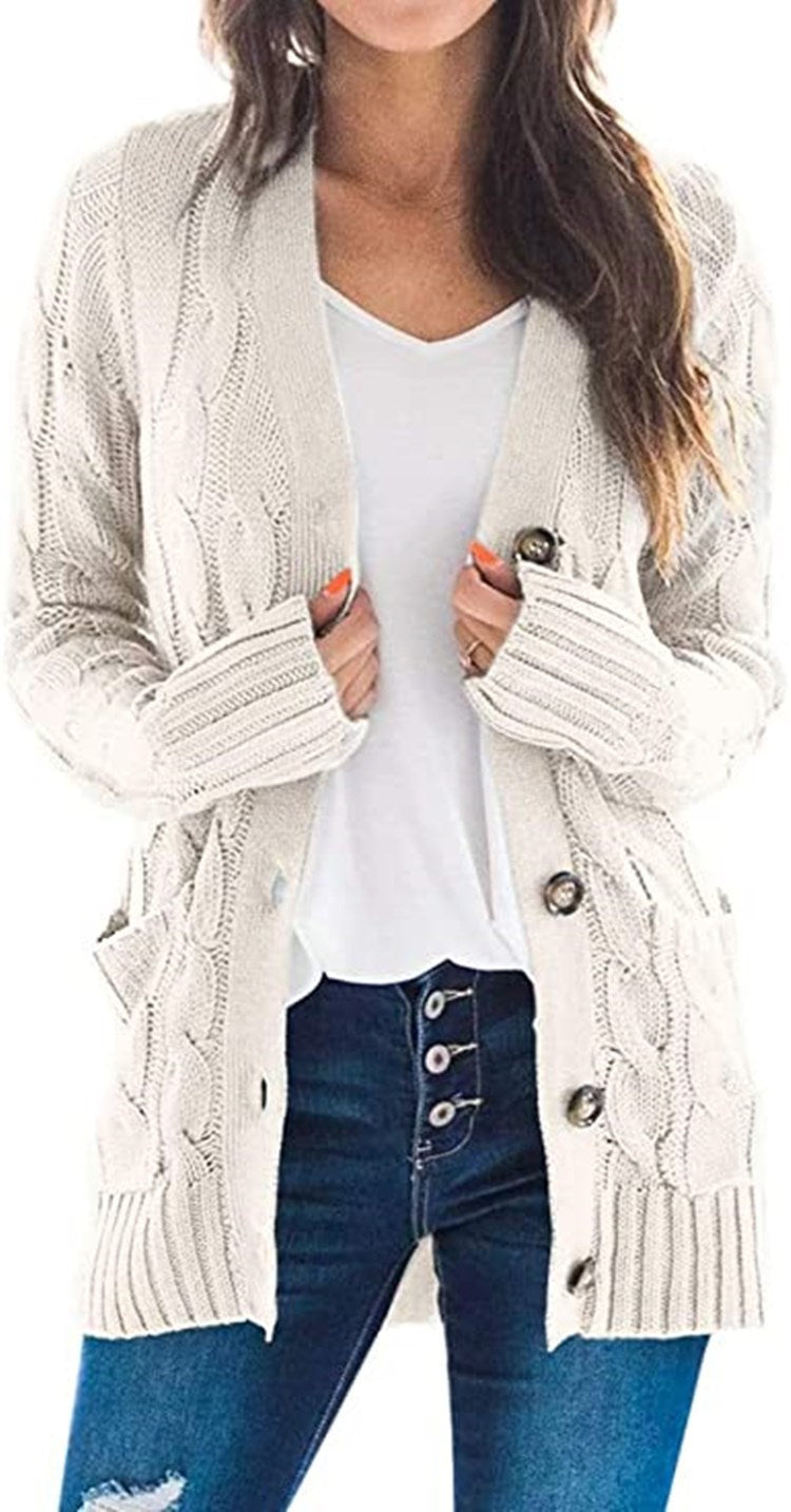 Knit jacket for women with chunky braid design and practical pockets Lune London