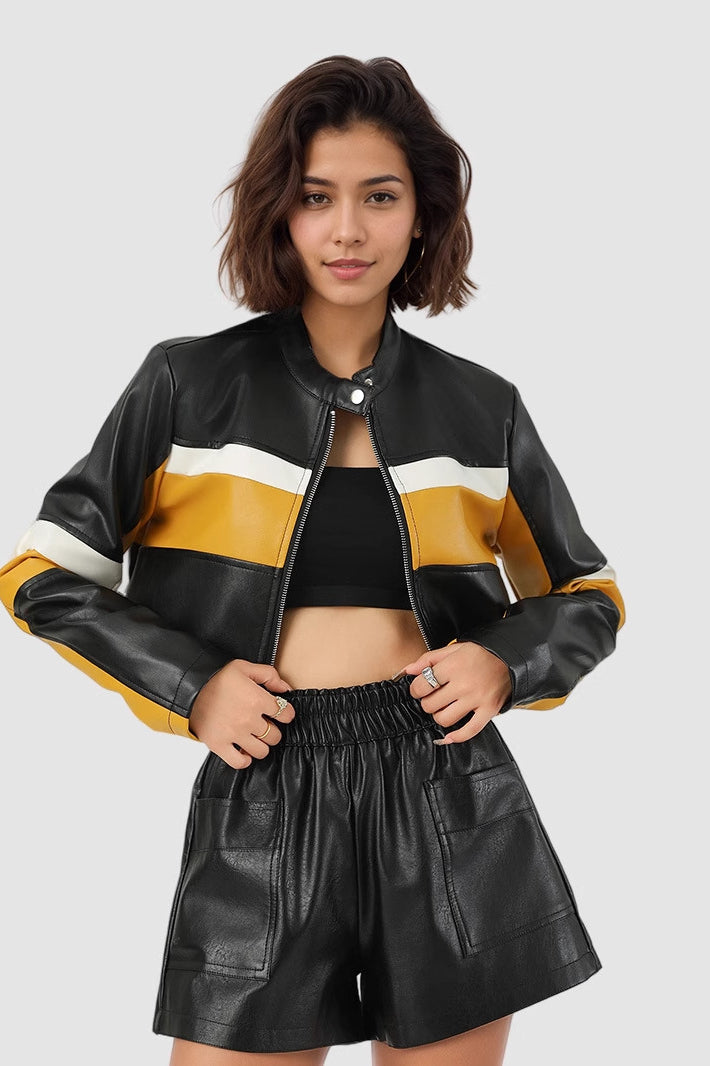 Lune London | Block PU Leather Biker Jacket