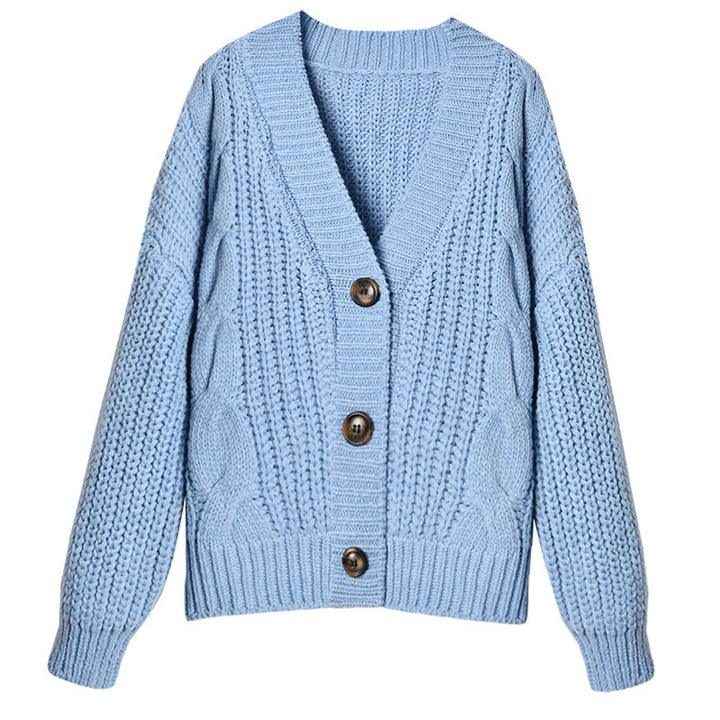 Women's thick knit cardigan with V-neck and trendy buttons Lune London