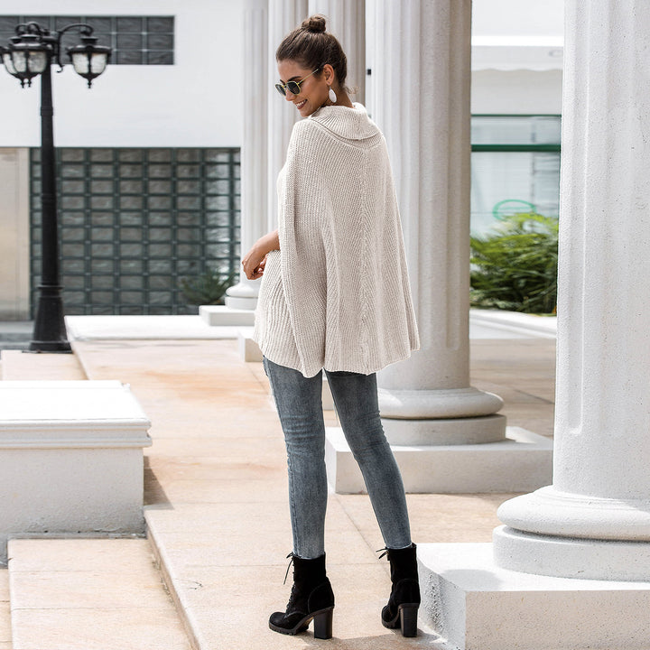 Knit poncho for women with elegant turtleneck and open sleeves Lune London
