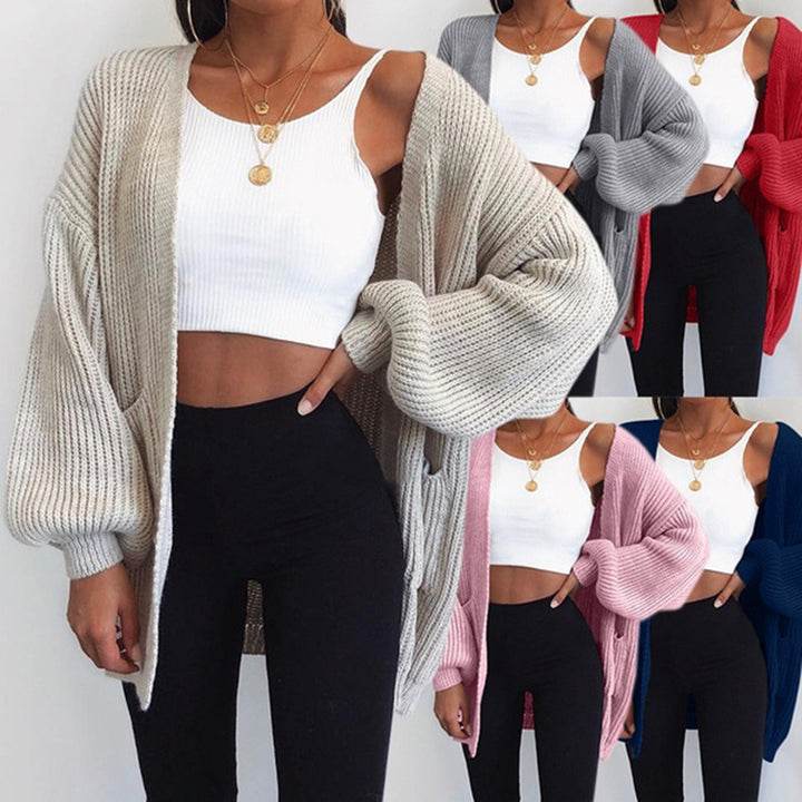 Thick knitted cardigan for women with relaxed oversized sleeves and large pockets Lune London