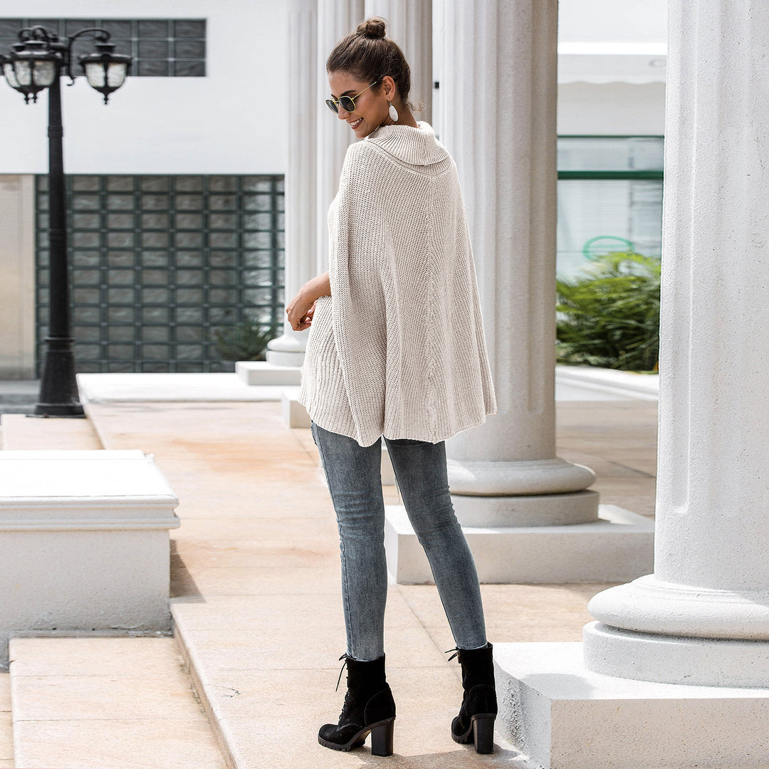 Knit poncho for women with high collar and relaxed fit Lune Londonl