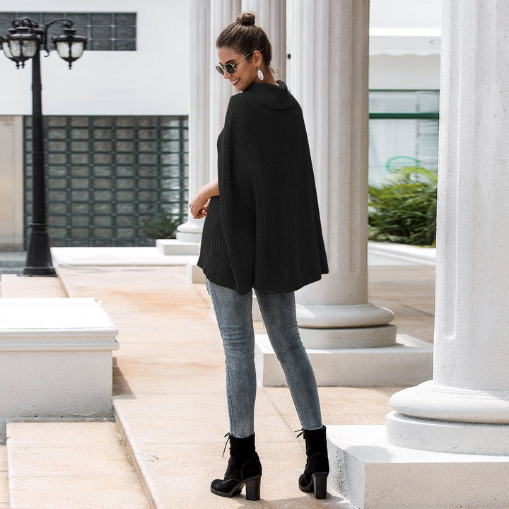 Knit poncho for women with high collar and relaxed fit Lune Londonl