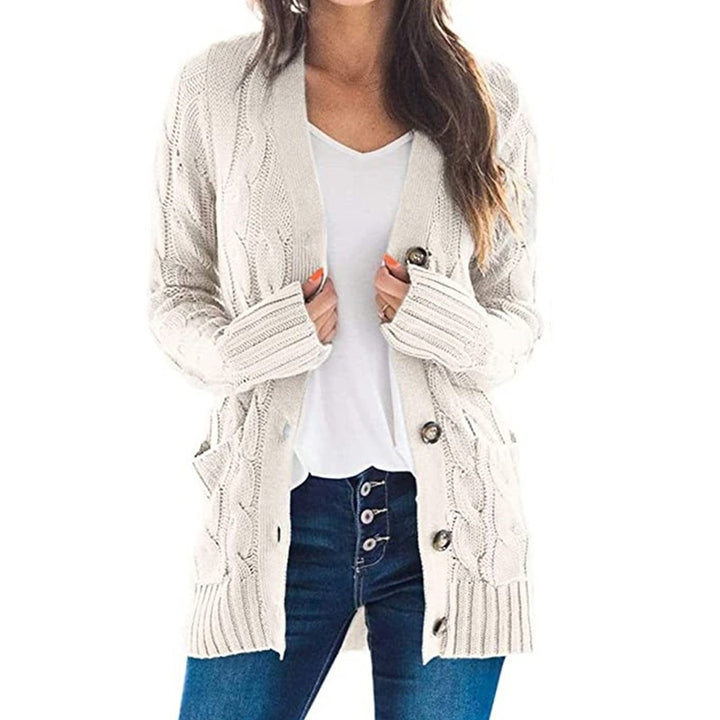 Knit jacket for women with chunky braid design and practical pockets Lune London