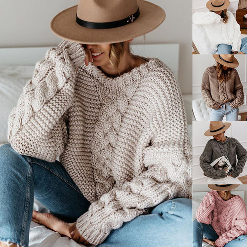 Thick knit sweater for women with twisted pattern and wide sleeves Lune London
