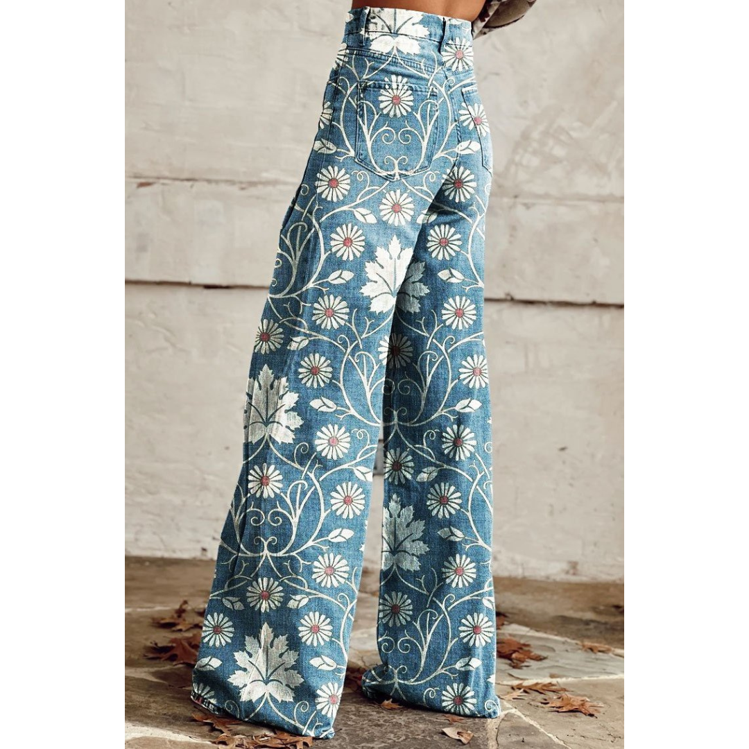 Lune London | Women's Denim Printed Flare Pants Fantasy