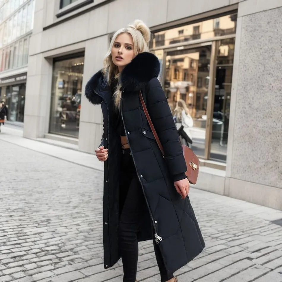 Long winter coat with fur hood