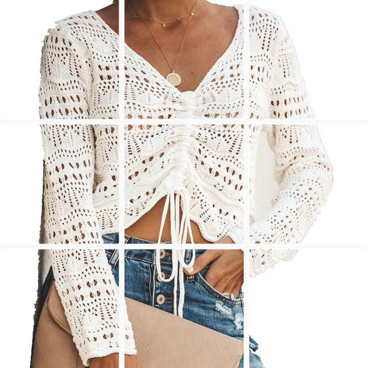 Top en maille pour femmes avec motif en crochet transparent et fermeture à nouer pratique Chic & Stil