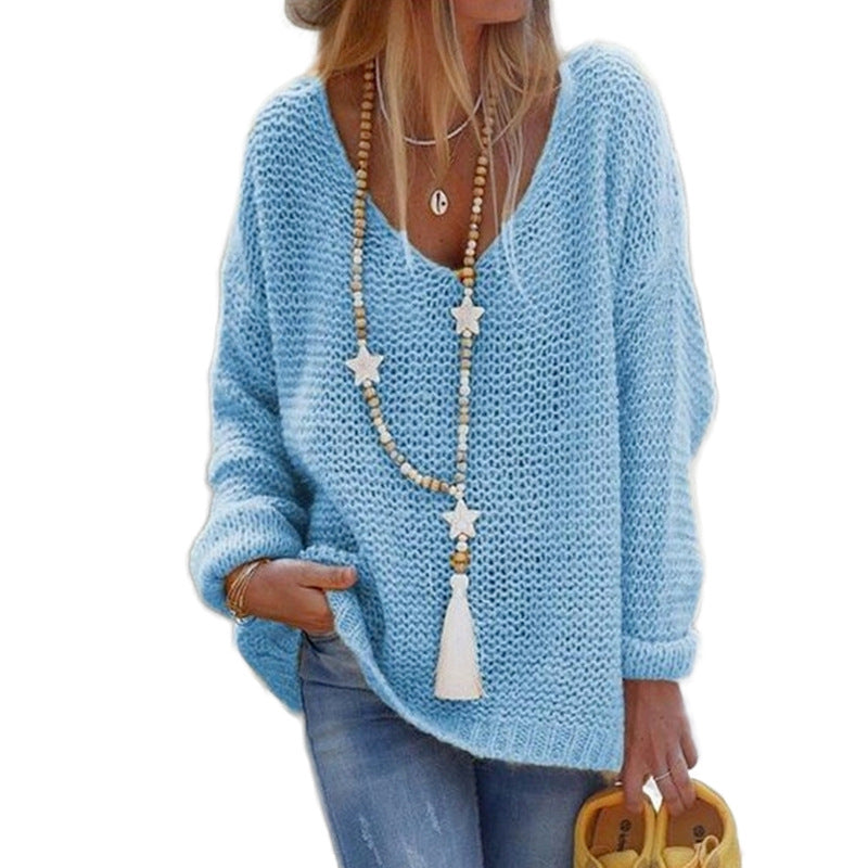 Loose knit sweater for women with deep V-neck and casual cut Lune London