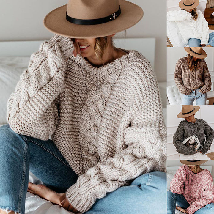 Pull femme en tricot épais avec des motifs en câble décoratifs et coupe décontractée Chic & Stil
