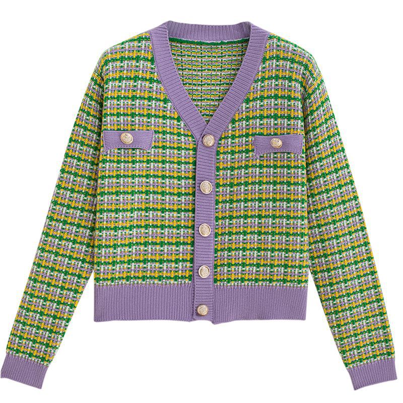 Cardigan féminin à la mode avec un motif à carreaux tendance et des boutons brillants Chic & Stil