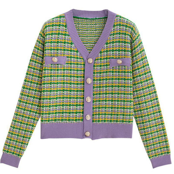Cardigan féminin à la mode avec un motif à carreaux tendance et des boutons brillants Chic & Stil