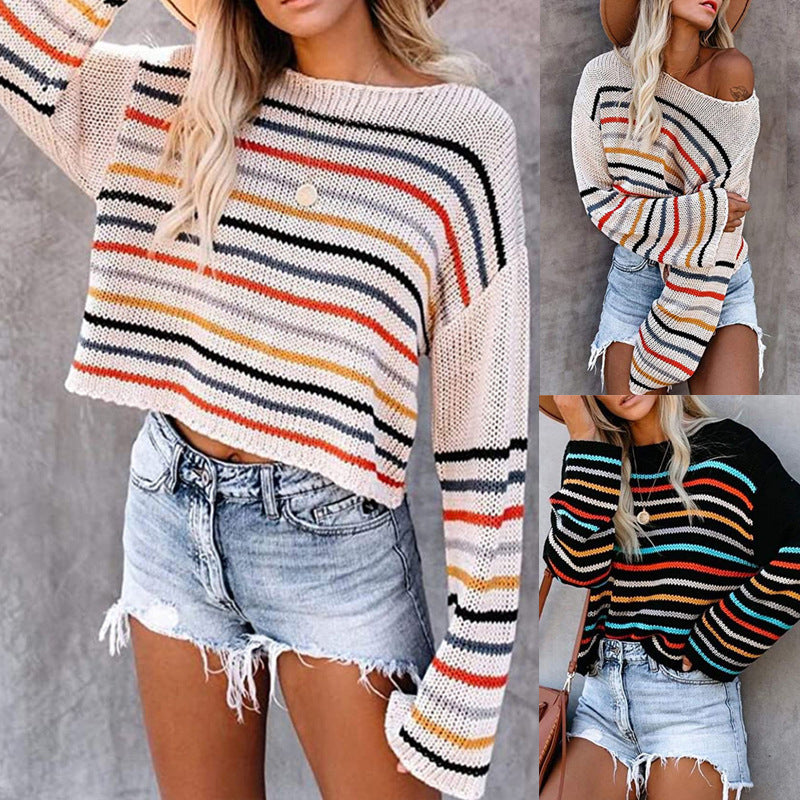 Knit sweater and top for women with colorful striped pattern Lune London