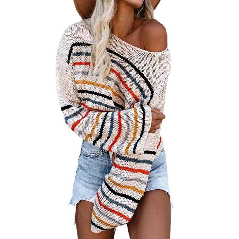 Knit sweater and top for women with colorful striped pattern Lune London