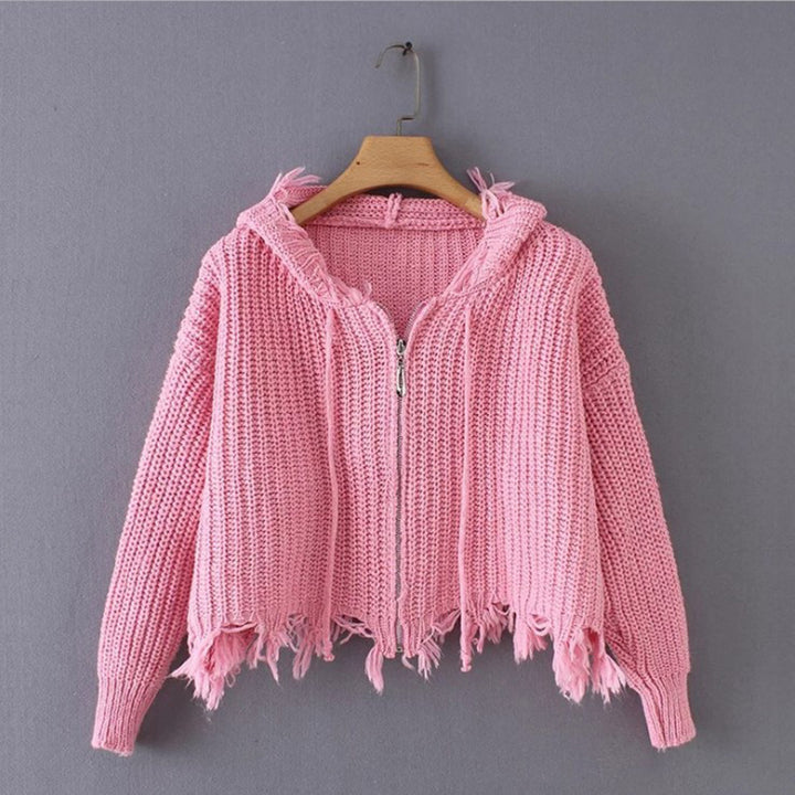 Ladies short and cozy hoodie with fringes Lune London
