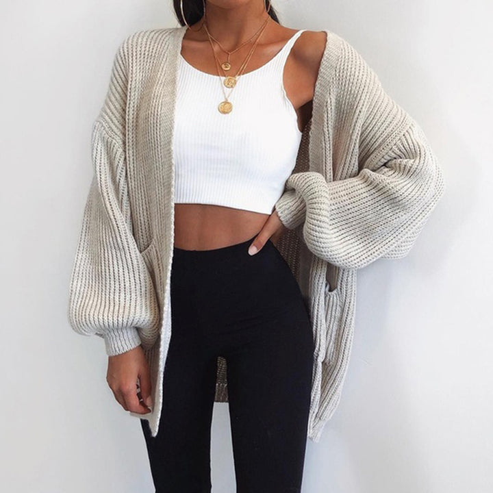 Casual thick knit cardigan for women with voluminous sleeves Lune London
