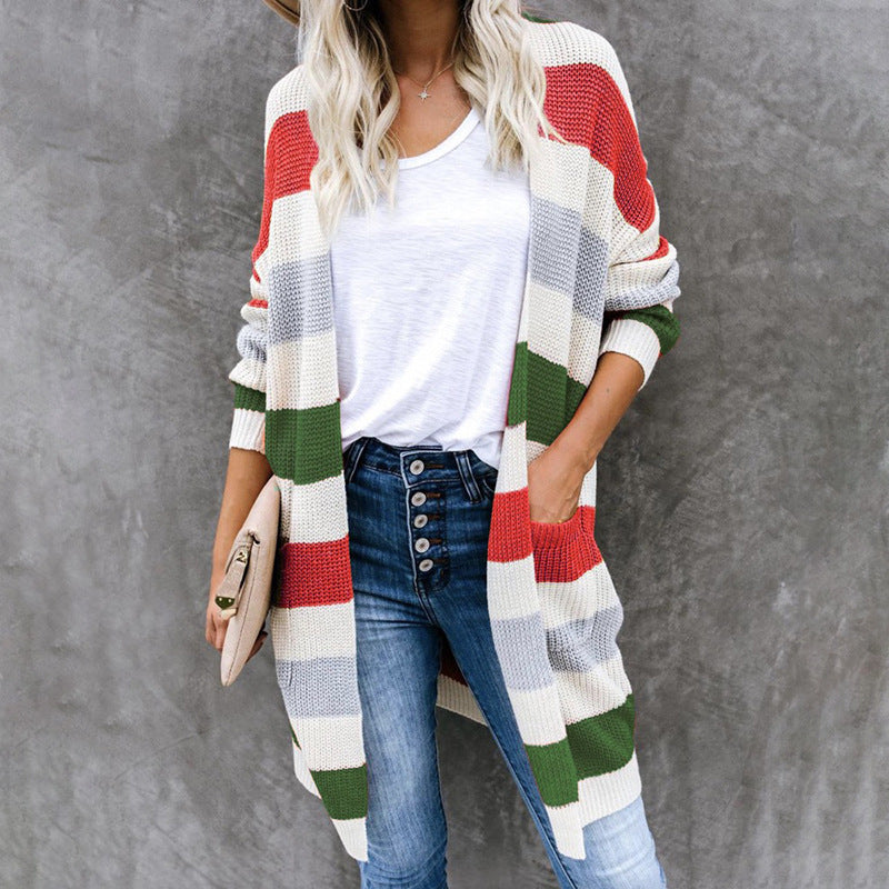 Casual knitted coat for women with modern stripes and deep pockets Lune London