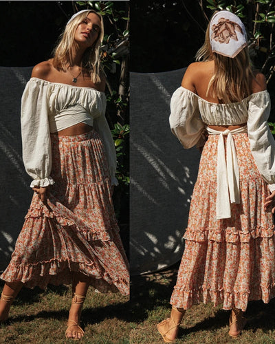 Jupe volumineuse pour femmes avec des motifs floraux et des détails en volants Chic & Stil
