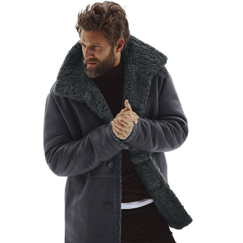 Men's fleece jacket with a soft faux fur collar and practical pockets Lune London