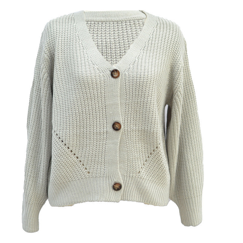 Ladies Chunky Knit Cardigan with Casual V-Neck and Large Buttons Lune London