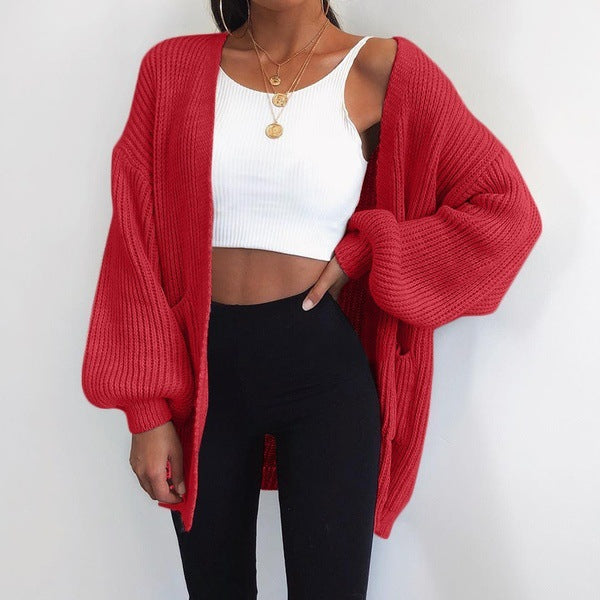 Casual thick knit cardigan for women with voluminous sleeves Lune London