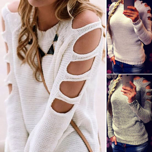 Knit sweater for women with off-shoulder details and shiny effect Lune London