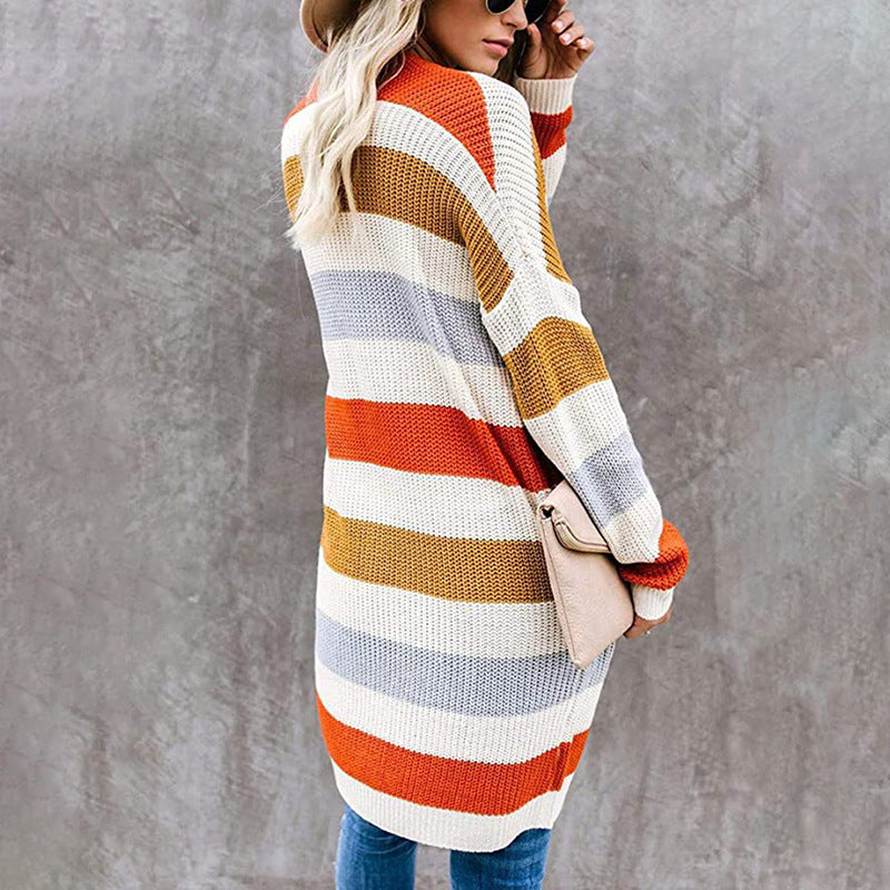 Casual knitted coat for women with modern stripes and deep pockets Lune London