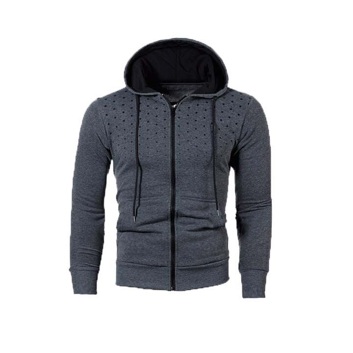 Men's Sporty Hooded Sweatshirt with an Innovative Raised Pattern and a Convenient Zipper Lune London