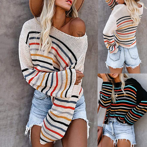 Knit sweater and top for women with colorful striped pattern Lune London