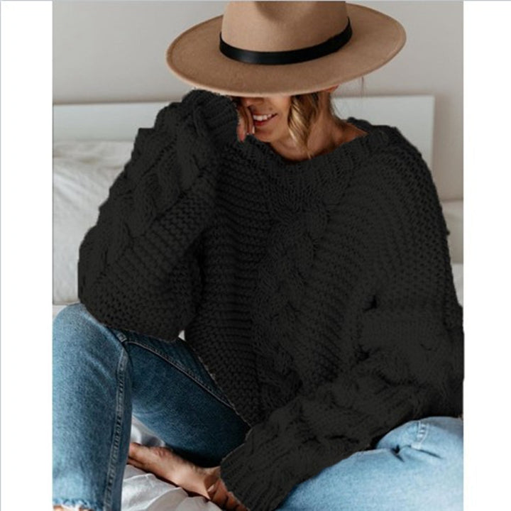 Pull femme en tricot épais avec des manches volumineuses et un design en cable Chic & Stil
