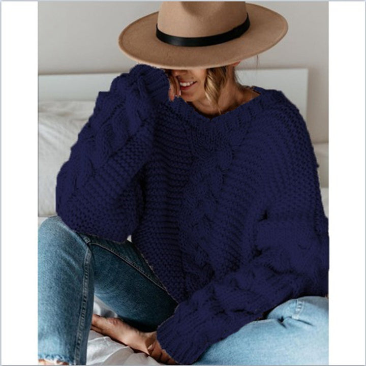 Thick knit sweater for women with twisted pattern and wide sleeves Lune London