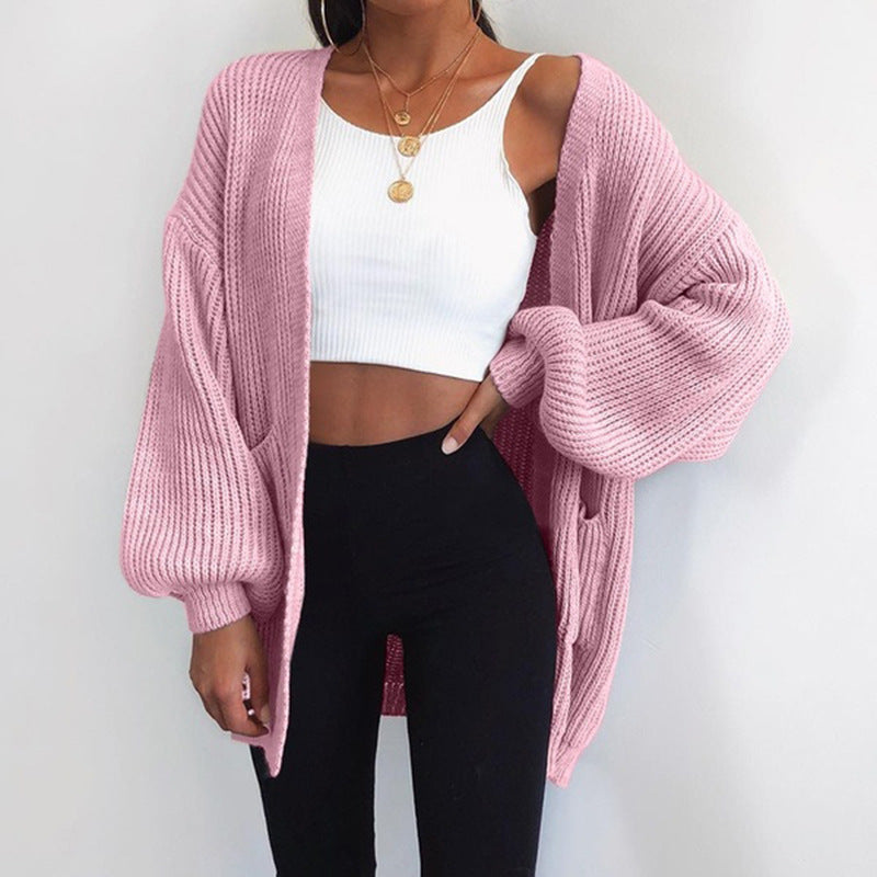 Casual thick knit cardigan for women with voluminous sleeves Lune London