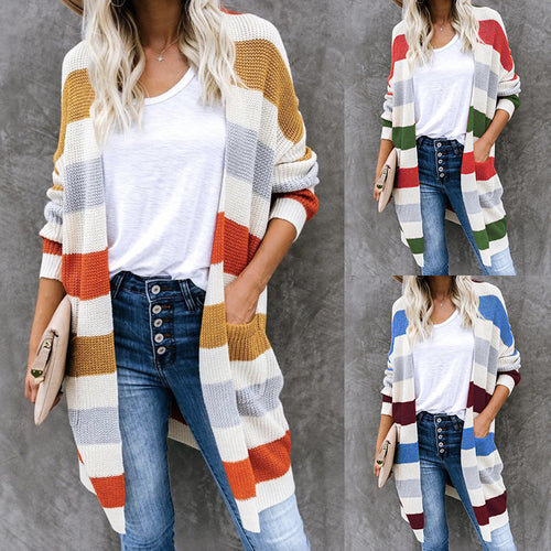 Casual knitted coat for women with modern stripes and deep pockets Lune London