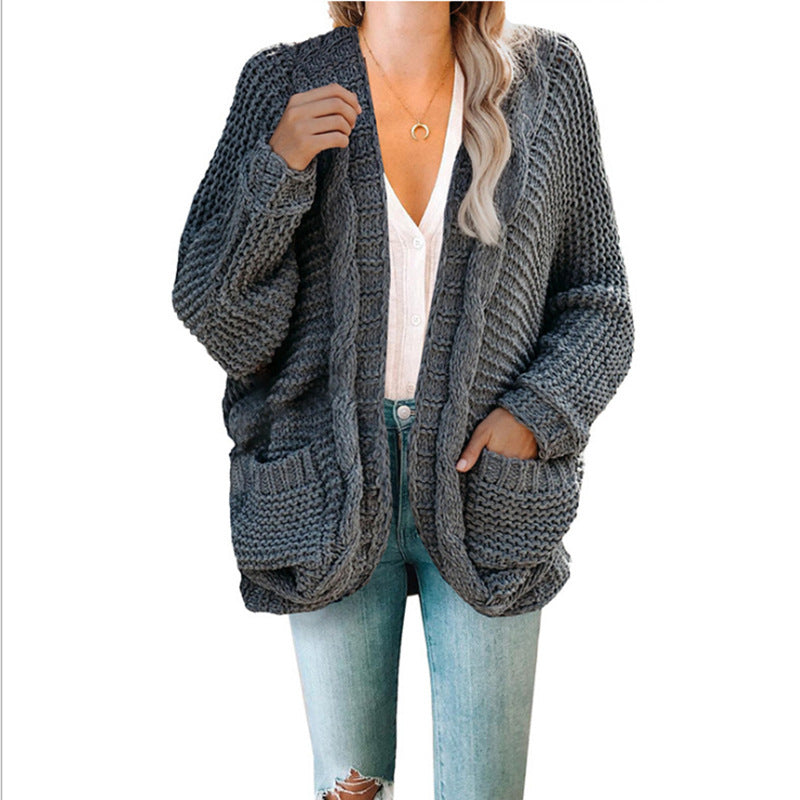 Ladies Chunky Knit Cardigan with practical pockets and relaxed fit Lune London