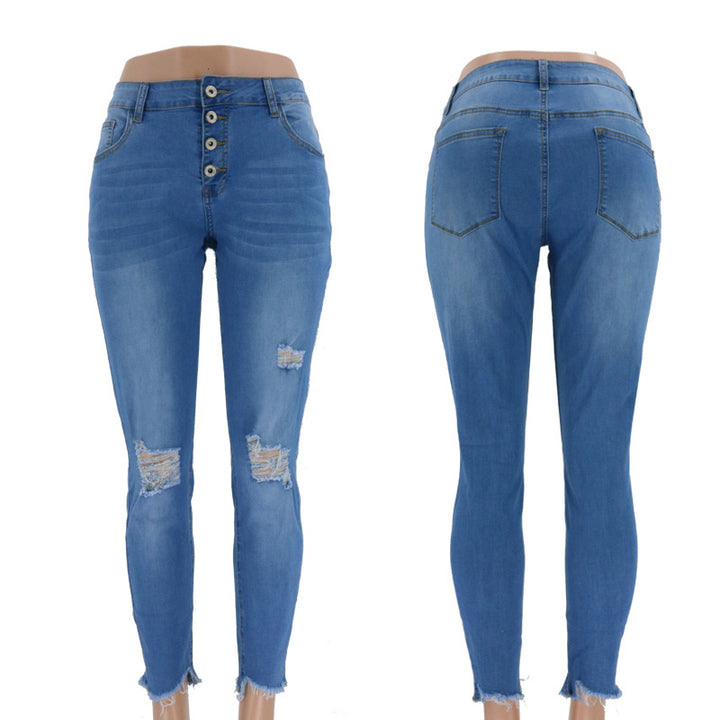 Jeans skinny pour femmes avec taille haute et déchirures stylées Lune London